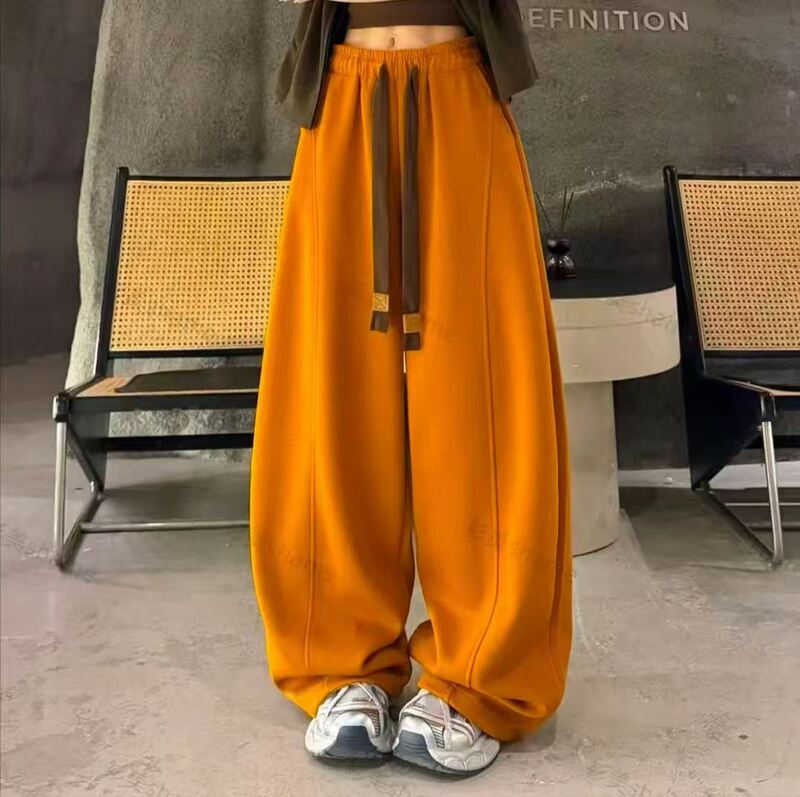 10-08【Size S, Waist Circumference 64, Pants Length 99】Thick Fleece Elastic Waist Solid Color Loose Casual Pants for Women A2513