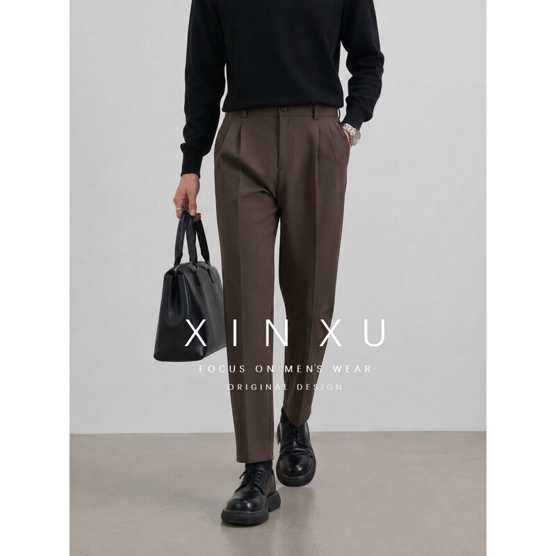 "New Collection" Old Money Style Commuter Suit Pants for Men, Autumn High-End Feel, Slim Fit, Cropped Casual Pants with Good Drape "New Collection" Old Money Style Commuter Suit Pants for Men, Autumn High-End Feel, Slim Fit, Cropped Casual Pants with Good Drape