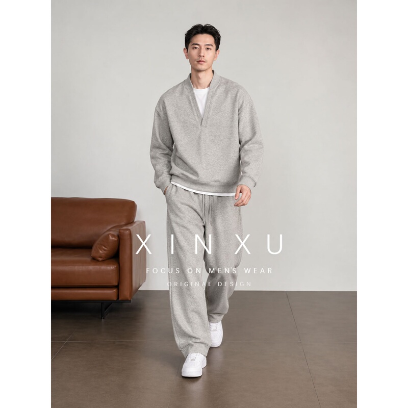 New Style Relaxed Old Money Style Combed Cotton American Casual Sports Suit Men's 2026 Autumn Long Sleeve Sweatshirt New Style Relaxed Old Money Style Combed Cotton American Casual Sports Suit Men's 2026 Autumn Long Sleeve Sweatshirt