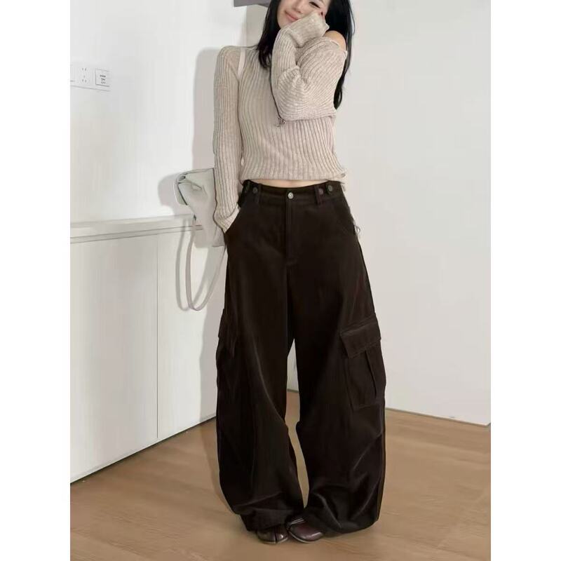 9.14 Sweet and Cool Style, Retro Corduroy Cargo Pants, High-Waisted, Multi-Pocket, Loose and Slimming 9.14 Sweet and Cool Style, Retro Corduroy Cargo Pants, High-Waisted, Multi-Pocket, Loose and Slimming