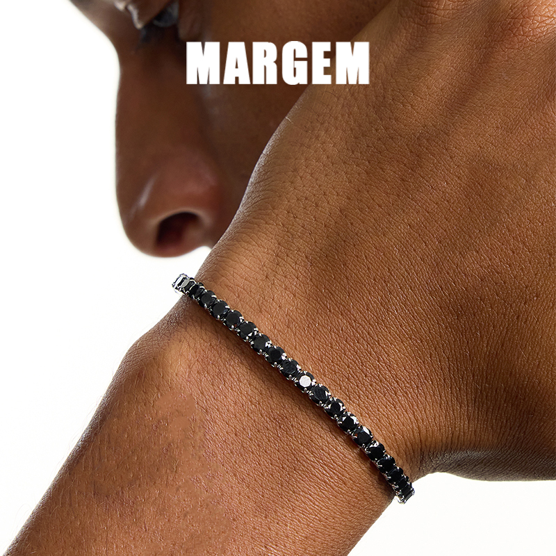 Margem Elastic Rope Tennis Bracelet with Diamonds, Fashionable and Versatile, Non-Fading, Super Shiny Black Diamond Zircon Jewelry for Men and Women