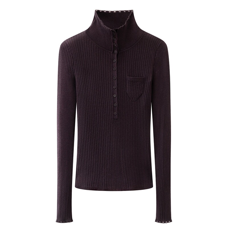 Ainosinisa 2026 Autumn and Winter New Style Vertical Ribbed Wool Inner Layer Half-Buttoned Turtleneck Base Knit Sweater 4303