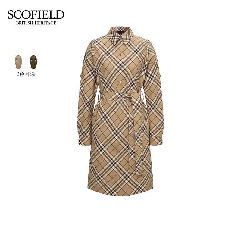 [Scofield Outlet] Women's Daily Commuting British Style Plaid Shirt Dress Long-Sleeved Lapel Dress