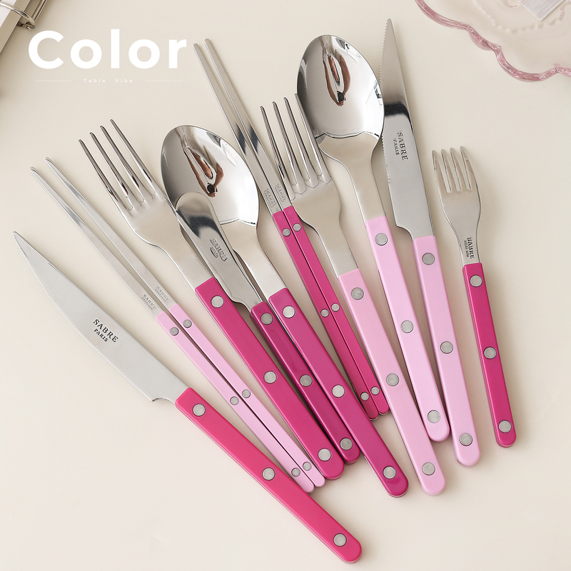 French Saber Paris Bistro Stainless Steel Cutlery Pink Rose Red Western-Style Imported Tableware Gift French Saber Paris Bistro Stainless Steel Cutlery Pink Rose Red Western-Style Imported Tableware Gift