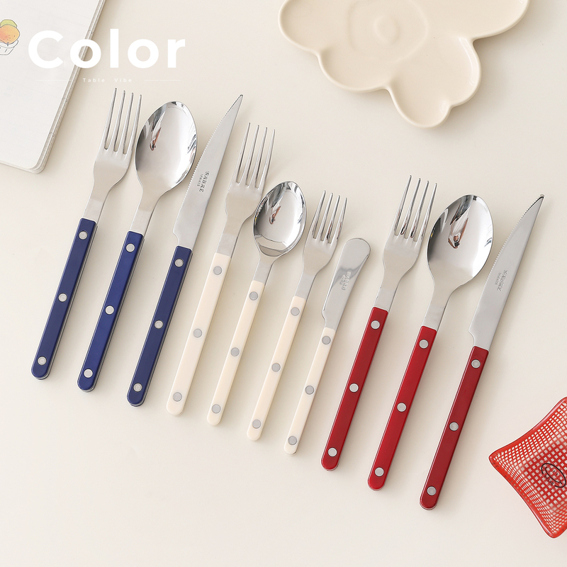 French Saber Paris Bistro Stainless Steel Knife, Fork and Spoon Set with Colorful Handles Western Tableware Gift French Saber Paris Bistro Stainless Steel Knife, Fork and Spoon Set with Colorful Handles Western Tableware Gift