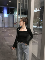 Square collar base shirt womens spring and autumn black sexy tight thin long sleeves 2020 new mind machine wild t-shirt top
