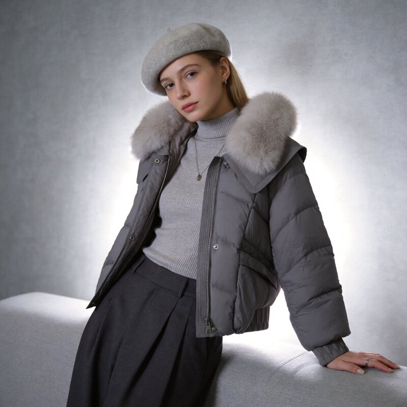 [Exclusive to Sisi] 90% Duck Down, Large Fur Collar, Loose Fit, Versatile, Fashionable, Warm, Casual down Jacket C52003