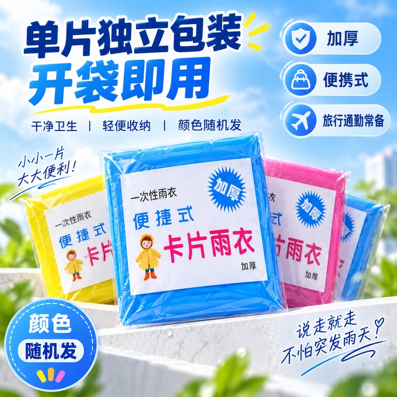Card-Type Raincoat, Disposable Raincoat for Adults, Universal, Thickened, Waterproof, for Use in Amusement Parks and Scenic Spots, More Worry-Free for Outings and Travel