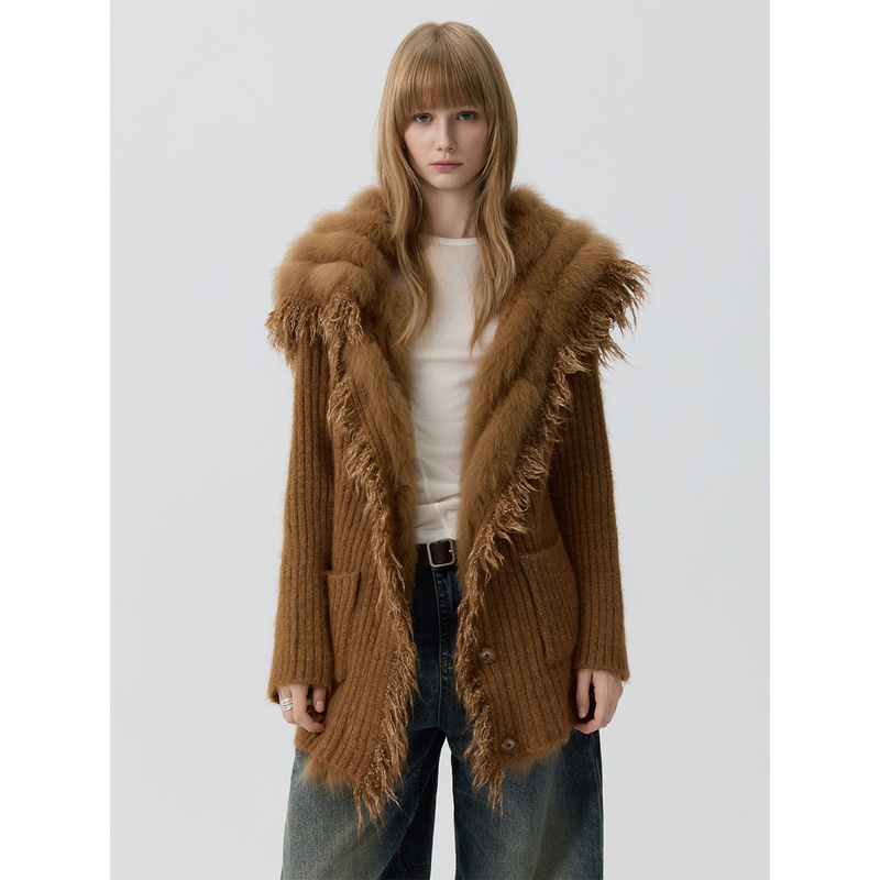 Fahou'California Sunset' Real Fox Fur Sweater Fur Wool Knitted Cardigan [New Product Promotion]