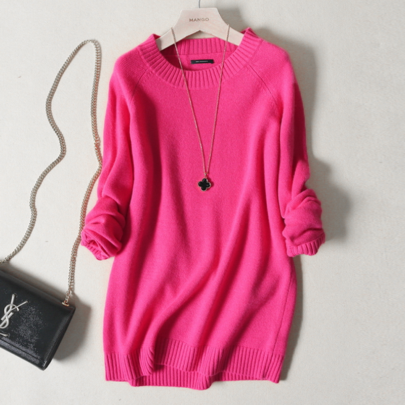 Autumn and Winter Plus-Size Pure Wool Dress, Loose Mid-Length Sweater, Women's Cashmere Knitted Base Layer Sweater Autumn and Winter Plus-Size Pure Wool Dress, Loose Mid-Length Sweater, Women's Cashmere Knitted Base Layer Sweater