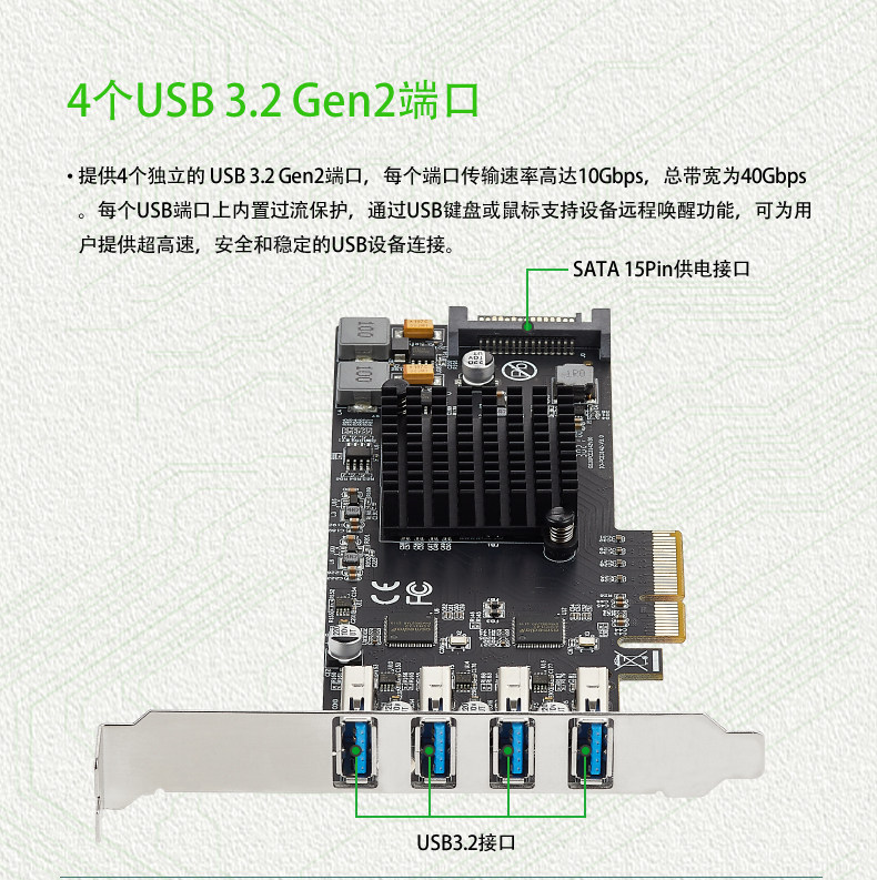 Карта расширения LeXuan PCI-E to 4-port USB 3.2 Gen2 (10Gbps x4)
