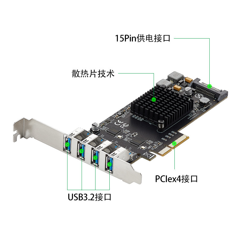 Карта расширения LeXuan PCI-E to 4-port USB 3.2 Gen2 (10Gbps x4)