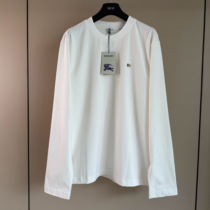 Burberry/Burberry Long-Sleeved T-Shirt for Men, Horse Logo Solid Color Round Neck Cotton Base Shirt Top for Men
