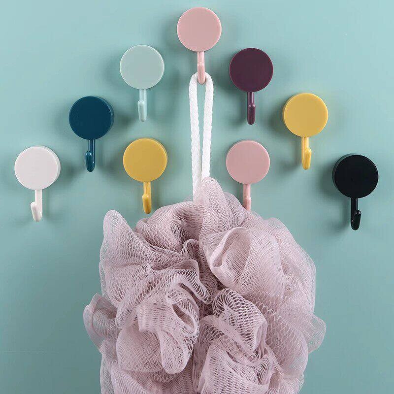 Macaron Hooks, No-Drill, Light Luxury, Cute Small Hooks for Home Kitchen, Adhesive Hooks for Behind the Door, Plastic Adhesive Hooks