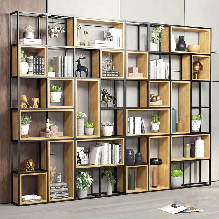 Wrought iron screen partition shelf living room display cabinet floor-to-ceiling bookshelf office retro restaurant industrial style furniture