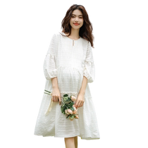Чистая хлопчатобумага беременная женщина с платьем и летом платье белая юбка Летний большой размер маленькая подлокотная с летним стилем 2024 новое длинное