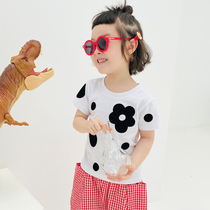 imakokoni girl polka point flower shirt plus Plaid anti mosquito pants girl summer two-piece set 21647