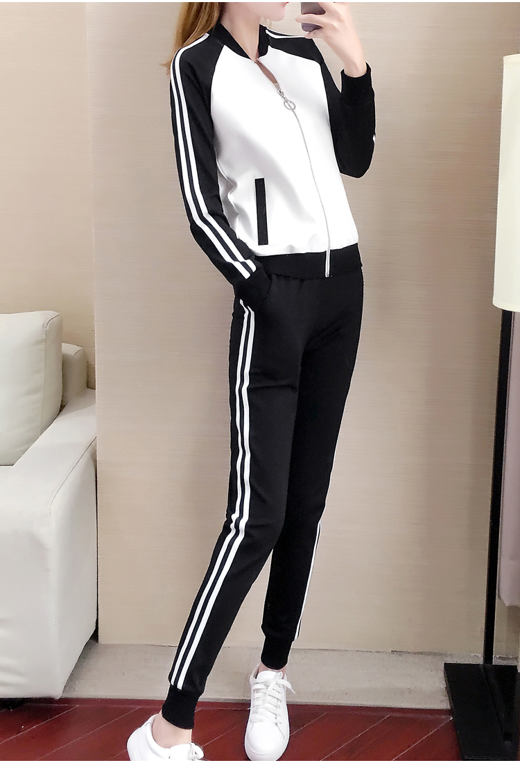 Brand name brand spring and autumn leisure clover suit cotton sports clothes cardigan women's group buying fashion breathable white tide