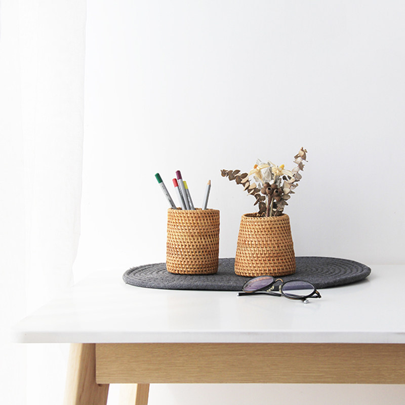 Art stationery make-up small number of pen holder containing box South Indonesia's autumn rattan braiding woven containing barrel tea road accessories storage