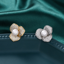 Pearl Zircon Brooch Brooch European and American Fashion Brief Extravagant Atmosphere Anti-Walking Light Women Shawl Shoulder fixed clothing Buttoned Pin Accessories