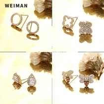 Silver Needle Geometric Earrings Japan-Japan 2021 Autumn Winter New Advanced Senses Earrings Refined small crowdsourced design Mosaic Ear Accessories