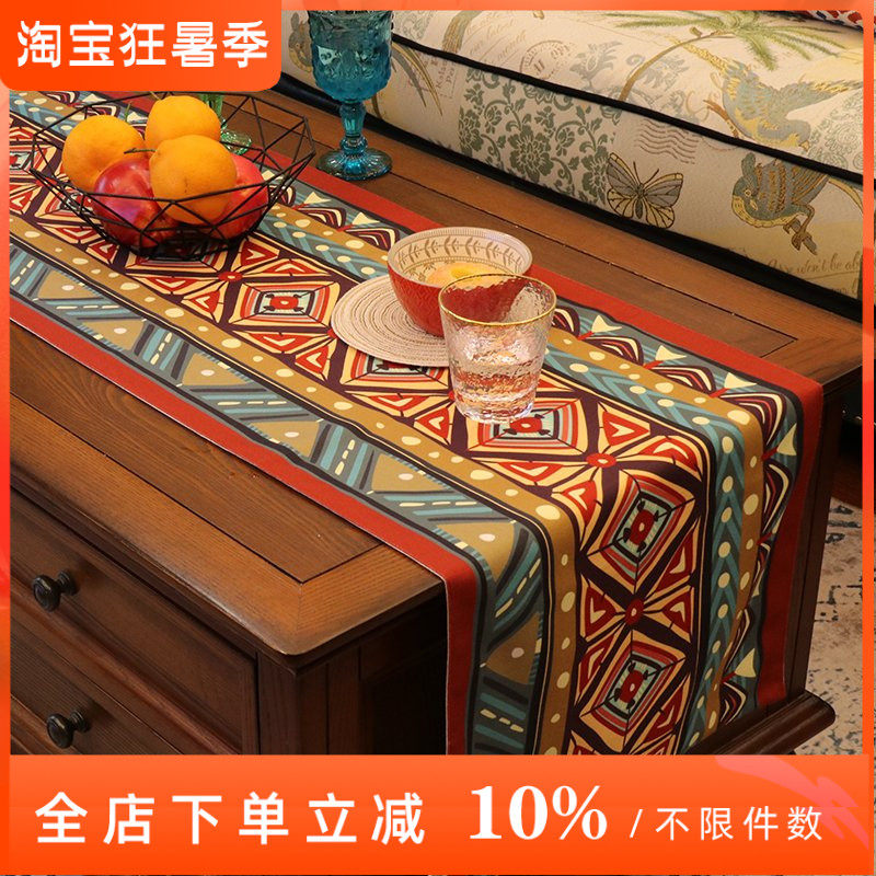 Cotton and linen cloth art American retro living room rectangular table flag festive red table mat cloth TV cabinet cover cloth custom