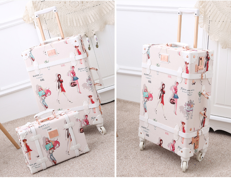Uniwalker retro vali 24 inch vali thời trang cô gái phổ quát bánh xe đẩy trường hợp 20 inch nội trú - Va li vali vải