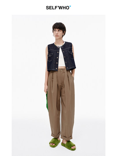 Женский джинсовый жилет из смесового хлопка с юбкой-жилетом в том же стиле Star SELFWHO, новый весенний женский костюм в ретро-стиле в коровьем стиле