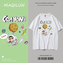 MAQILUN summer couple loose T-shirt mens fashion brand short-sleeved top round neck pure white