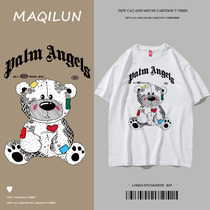 MAQILUN white bear joint male summer tide loose pure ins style pure cotton short-sleeved t-shirt couple base shirt