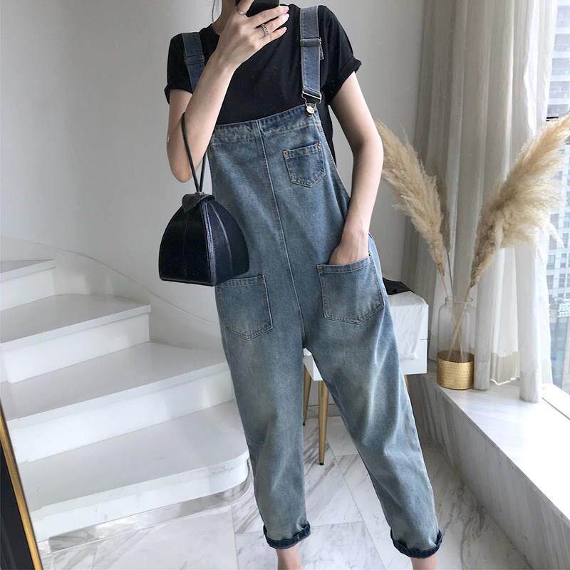 Maje moscoloni jeans strapped pants female summer fat mm loose and thin straight tube nine broad leg pants tide