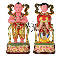 Wenli Buddha with solemn Buddha statue handmade camphor wood carving golden boy Jade girl good money boy Dragon Girl 10 inches