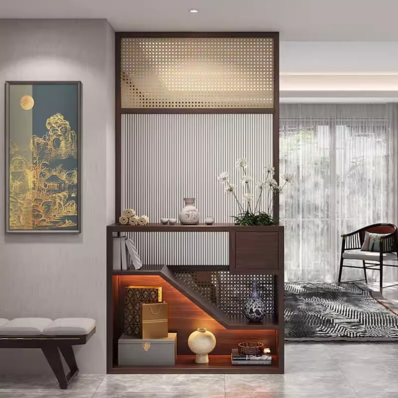 Changhong Glass Partition Screen for Living Room, Modern Minimalist Decorative Light Strip, Storage Shelf, New Chinese Style Entryway Cabinet