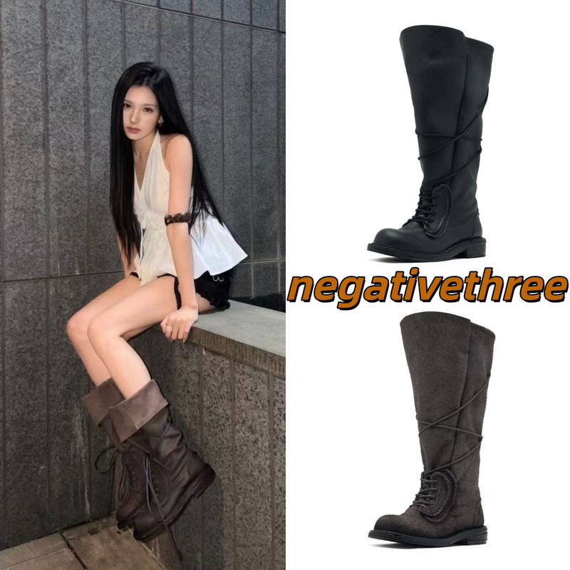 Korean Genuine Negativethree Foldable Lace-Up Long Boots Vintage Distressed Cowhide Riding Boots Nt3 Women's Boots Korean Genuine Negativethree Foldable Lace-Up Long Boots Vintage Distressed Cowhide Riding Boots Nt3 Women's Boots