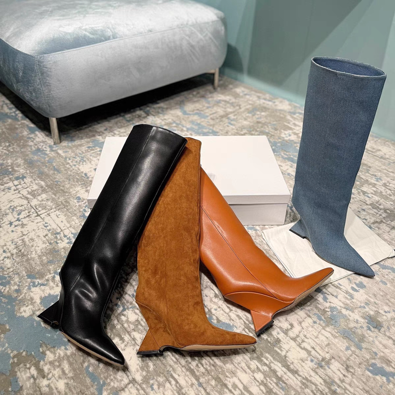 Haute Couture 2024 Autumn and Winter New Fashionable Pointed Toe Shaped Heel High Boots Genuine Leather Knight No-Knee Straight-Leg Boots Haute Couture 2024 Autumn and Winter New Fashionable Pointed Toe Shaped Heel High Boots Genuine Leather Knight No-Knee Straight-Leg Boots