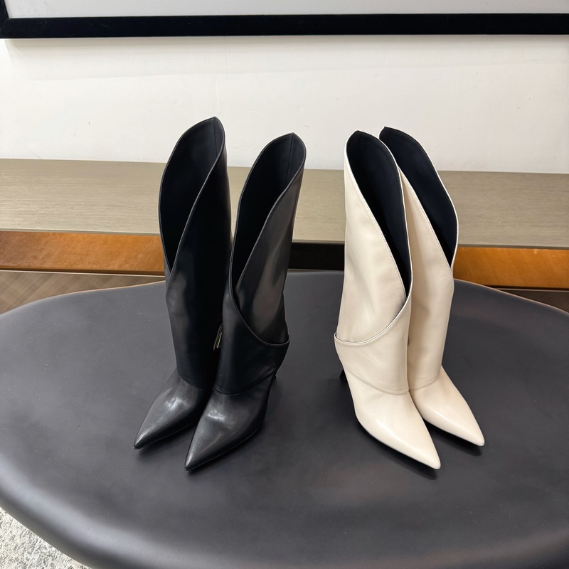 2025 Autumn/Winter New European and American Style High Heel V-Cut Long Boots Pointed Toe Stiletto Versatile Slip-On Slimming Fashion Women's Boots