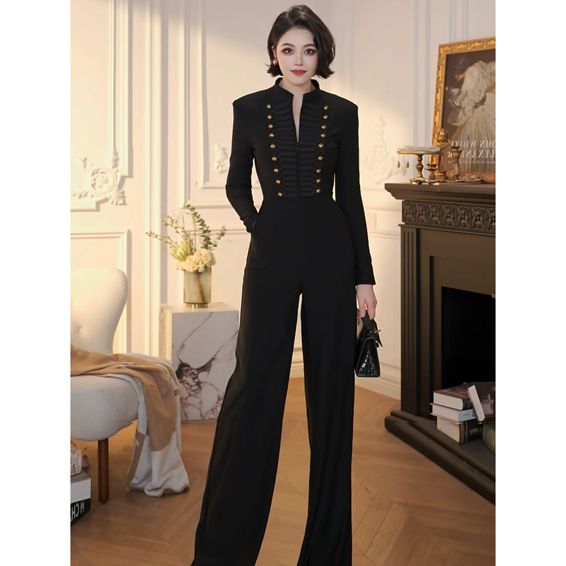 Xuanyan Black V-Neck Long Jumpsuit for Women, High-Waisted, Slimming, Wide-Legged, Ladylike Style, Elegant and Queenly Style Xuanyan Black V-Neck Long Jumpsuit for Women, High-Waisted, Slimming, Wide-Legged, Ladylike Style, Elegant and Queenly Style