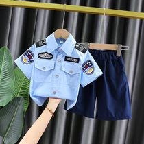 Boys summer suits 2021 new trendy childrens clothing summer short-sleeved handsome and thin baby police clothes