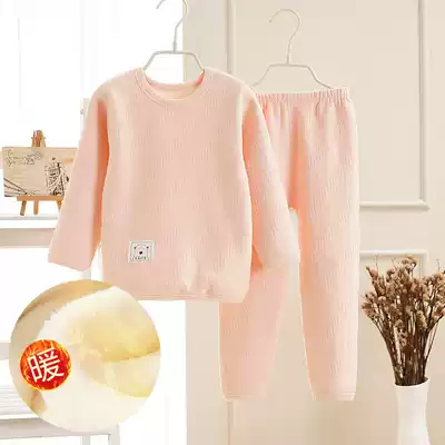 Children's thermal underwear set plus velvet thick boys and girls autumn clothes sanitary pants autumn and winter cotton sweater baby pajamas winter