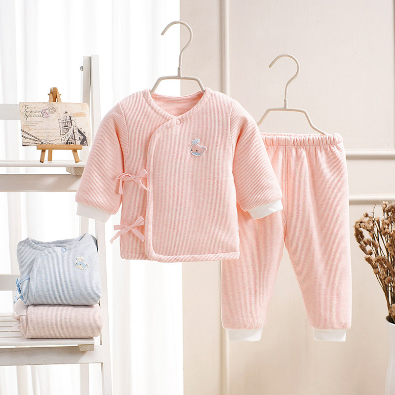 Newborn thin cotton set pure cotton 0-March 6 baby cotton clothing spring and autumn clip cotton wool newborn baby out to wear autumn and winter