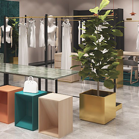 Stainless steel flower pot metal vase swing piece modern decorative vase green plant on floor square flower