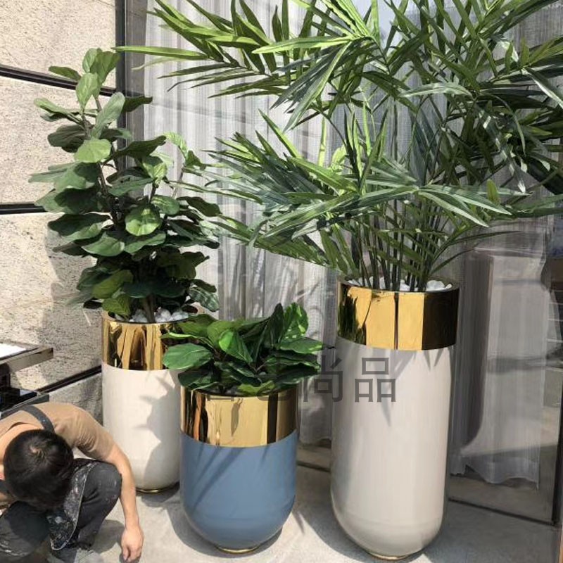 Stainless Steel Vases Floor Metal Flower Pots Parquet Color Flower Bowl Beauty Chen Bicolor Vase Minima house modern 
