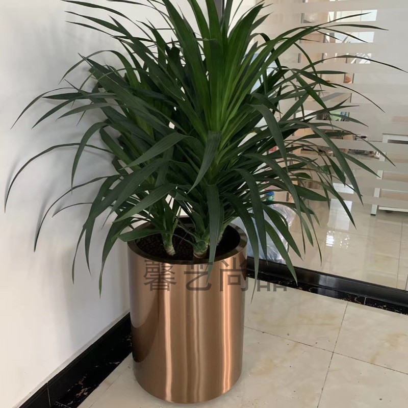 Stainless steel flowerpots Round vase minimalist Cylindrical Drop Metal Titanium Black Gardening Florator Green plant Mantle Flower Bowl