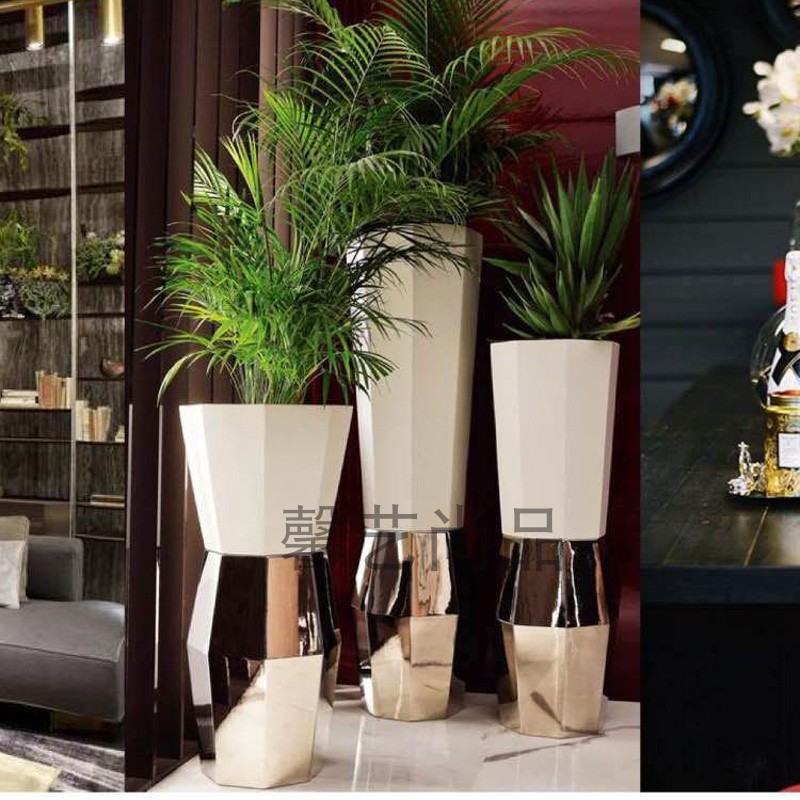 Stainless steel vase, geometric metal flower pot, creative new flower device, large floor vase, size can be customized