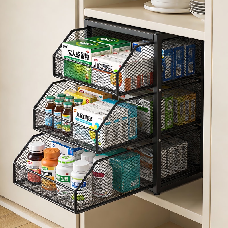 Medicine Box, Household Medicine Drawer-Type Storage Rack, Household Medicine Pull-Out Basket, Multi-Layer Moisture-Proof Storage Rack in the Cabinet