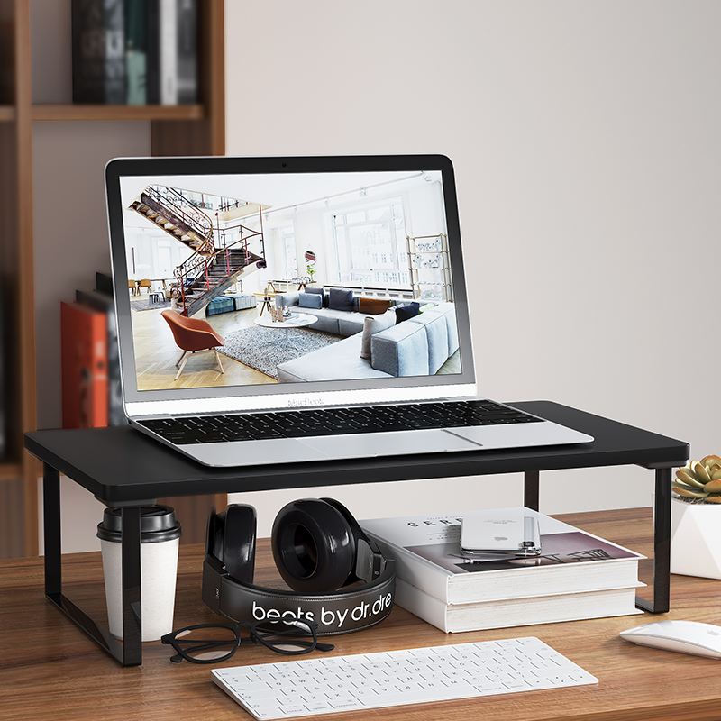 Laptop bracket display increased desk desktop suspended wooden storage desktop elevated bracket shelf