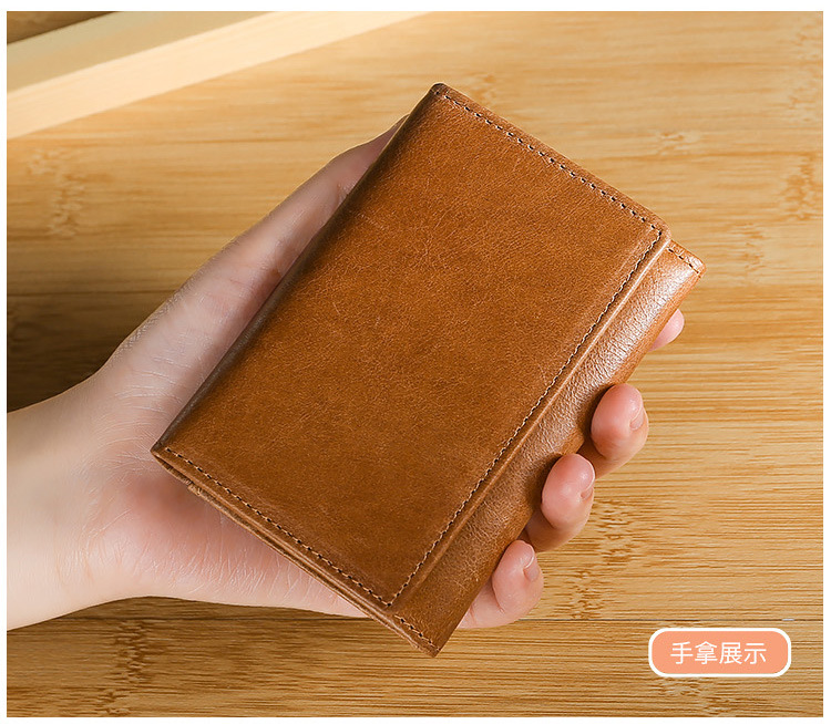Thẻ da ngắn gói nhiều thẻ điên ngựa đón túi nam và nữ chủ thẻ kinh doanh retro giấy phép lái xe bằng da - Chủ thẻ túi cầm tay nam