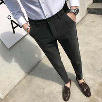 Striped trousers for young men slim-fit casual business work suit pants Korean version of British style mens trend small pants