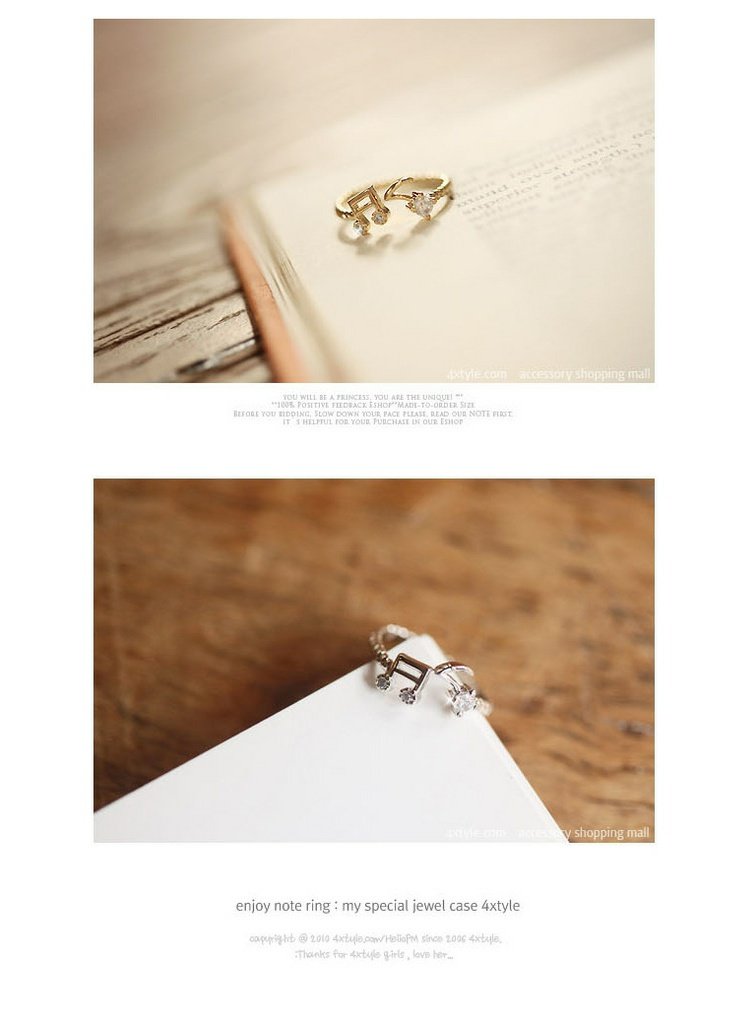 Trang sức Hàn Quốc đặc biệt sáng tạo món quà nữ rhinestone ghi chú mở điều chỉnh vòng mở nhẫn cặp vàng 18k