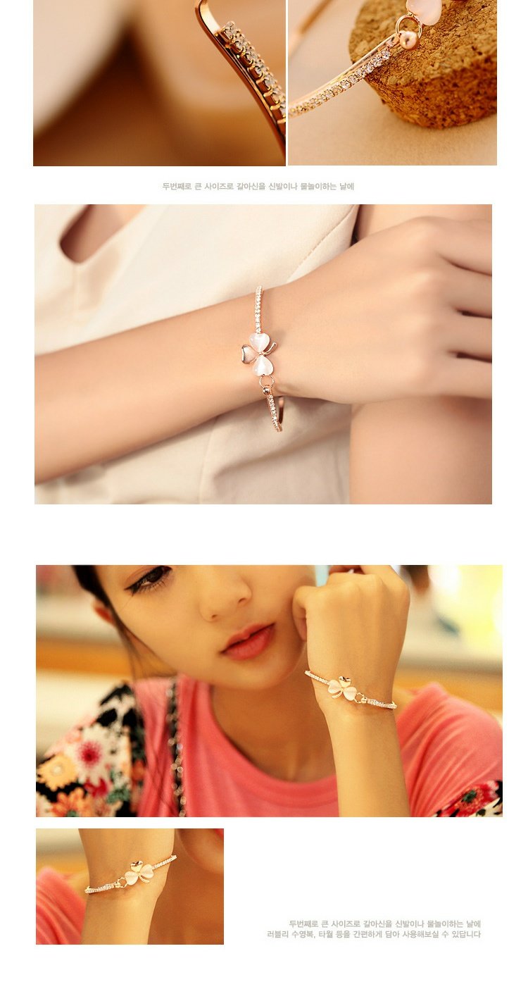 Trang sức Hàn Quốc Shamrock Đá quý rhinestone Kẹo Vòng đeo tay Hoa hồng Hoa đào Trái tim Ngọc trai Chữ - Vòng đeo tay Cuff vòng đeo tay phong thủy